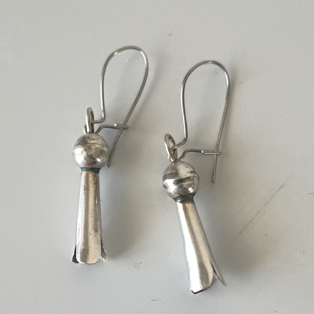 Authentic RARE Navajo-style Sterling Silver Squash Blossom Dangle Earrings